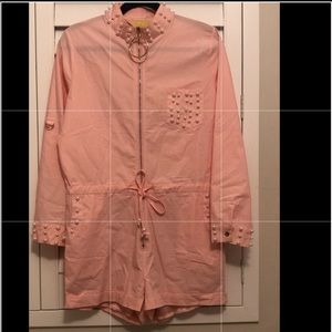 Pink zippered pearl romper